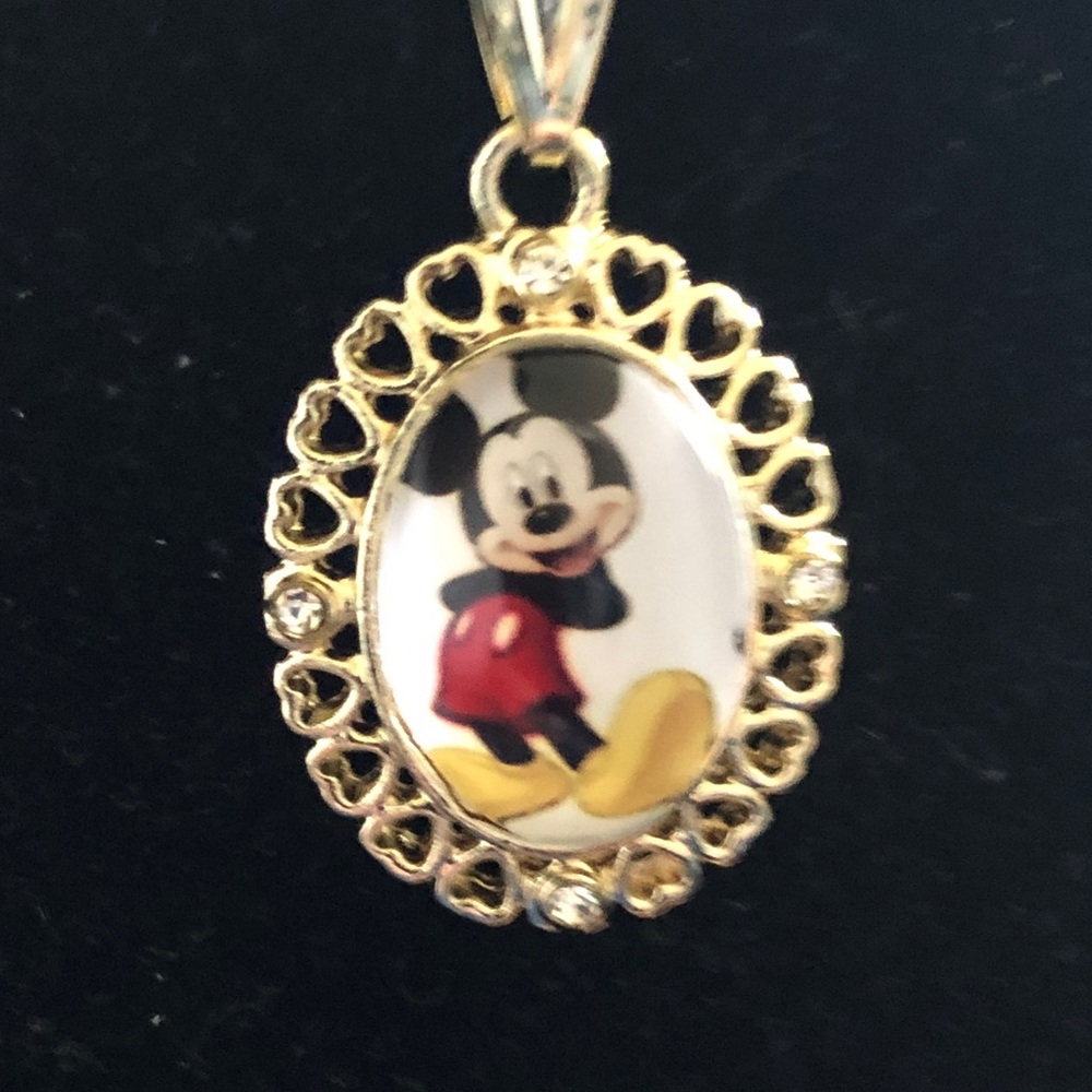 Gold-Tone Mickey Mouse Oval Pendant Necklace - Women Jewelry - Picture 9 of 9